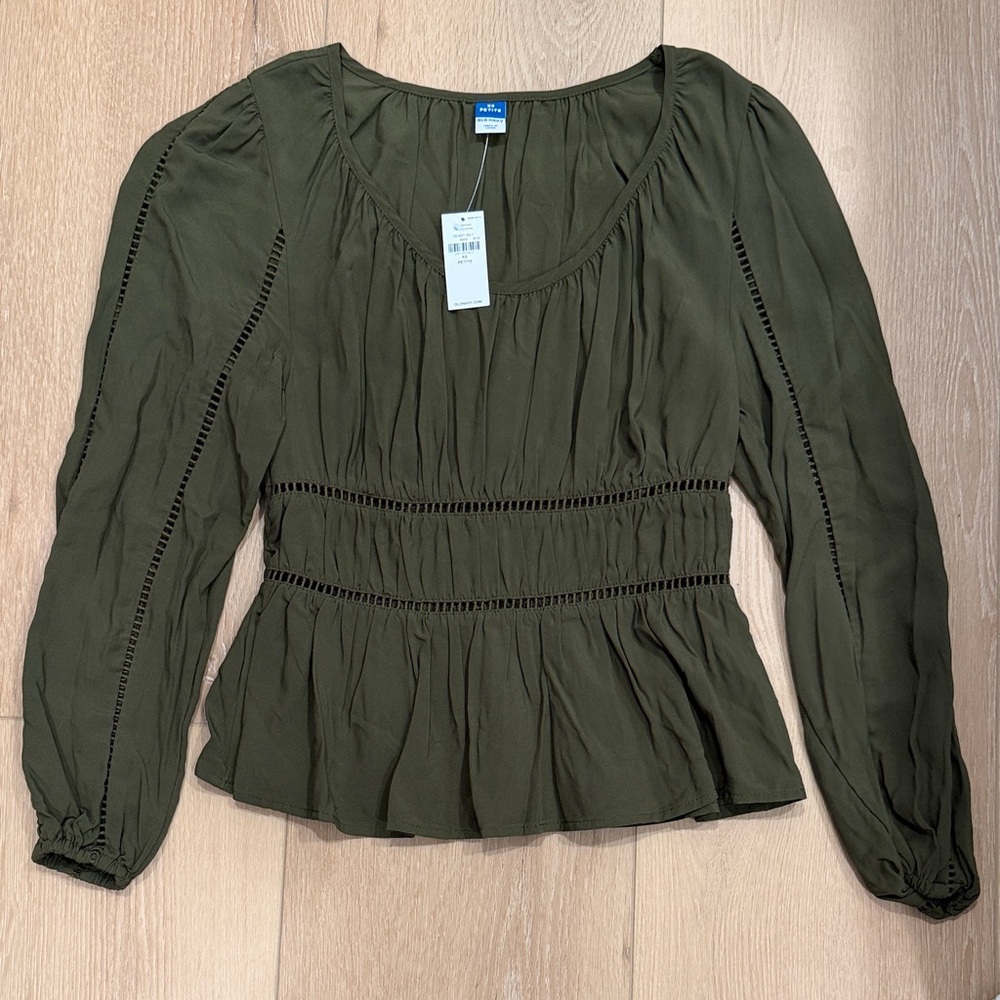 NWT Old Navy Olive Green Long-Sleeve Blouse